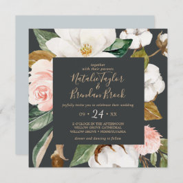 Invitación Magnolia elegante | Boda de la plaza blanca y negr