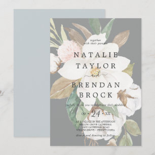 Invitación Magnolia elegante Boda floral negro
