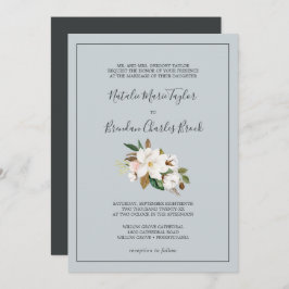 Invitación Magnolia elegante | Boda formal gris azul