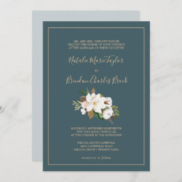 Invitación Magnolia elegante | Boda formal Verde azulado y bl