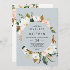 Invitación Magnolia elegante | Boda frontal y posterior gris 