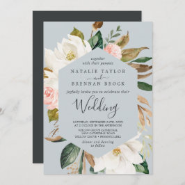 Invitación Magnolia elegante | Boda gris azul