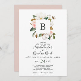 Invitación Magnolia elegante | Boda Monograma blanco y Rubor