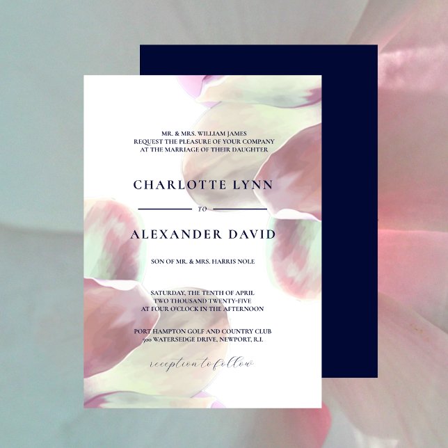 Invitación Magnolia elegante Boda rosa y blanco (Elegant Magnolia Pink and White Wedding Invitation 3)