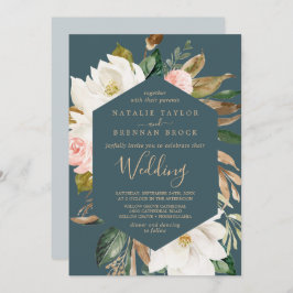 Invitación Magnolia elegante | Boda Verde azulado y blanco