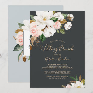Invitación Magnolia elegante   Brunch negro y blanco Boda