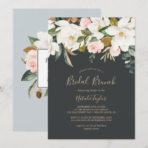 Invitación Magnolia elegante Brunch negro y blanco de novia