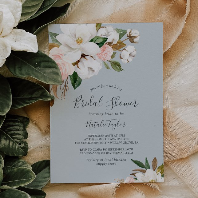 Invitación Magnolia elegante | Ducha azul gris de novia (Subido por el creador)