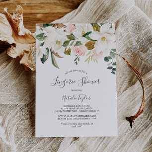 Invitación Magnolia elegante   Ducha de lencería blanca y Rub
