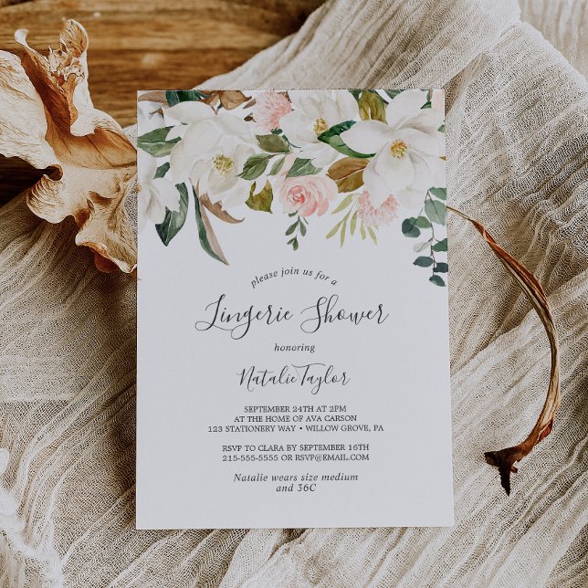 Invitación Magnolia elegante | Ducha de lencería blanca y Rub (Subido por el creador)