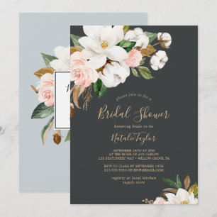 Invitación Magnolia elegante Ducha de novia negra y blanca