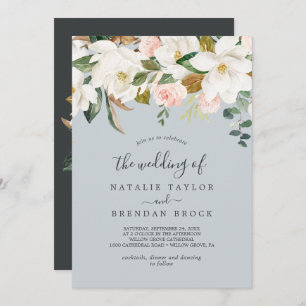 Invitación Magnolia elegante   Gris Azul El Boda De