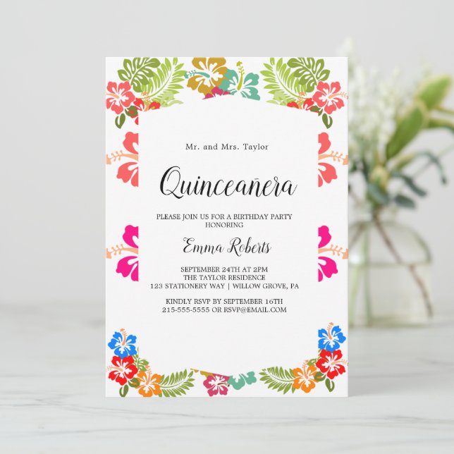 Invitación Magnolia elegante | Quinceañera blanca y Rubor (Anverso de pie)