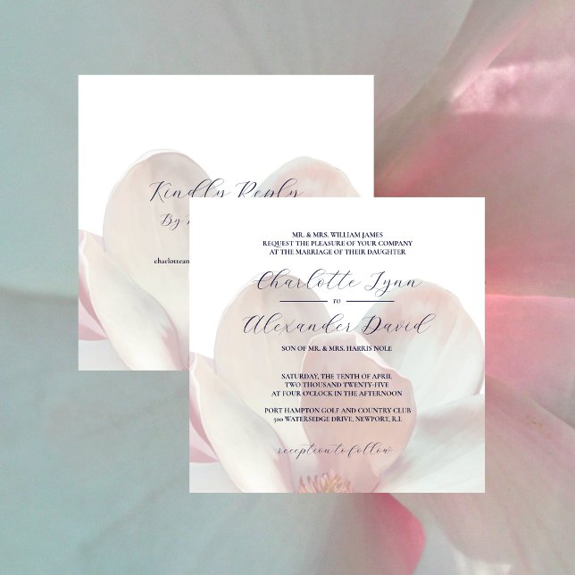 Invitación Magnolia elegante rosa y blanco con Boda de respue (Elegant Magnolia Pink and White with Reply Wedding Invitation)