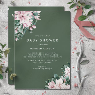 Invitación Magnolia elegante Simple Forest Green Baby Showe