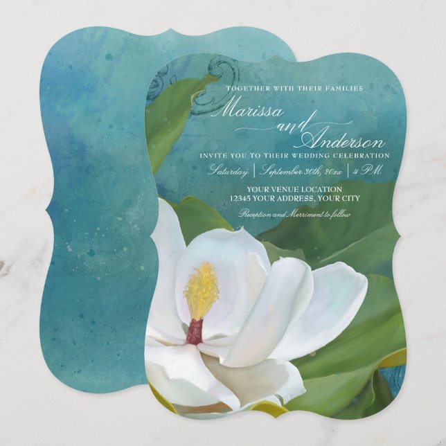 Invitación Magnolia elegante Tipografía floral moderna rústic (Anverso / Reverso)