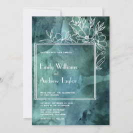 Invitación Magnolia esmeralda acuarela boda minimalista
