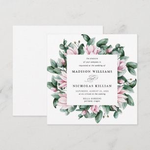 Invitación Magnolia & Eucalipto Boda Cuadrada