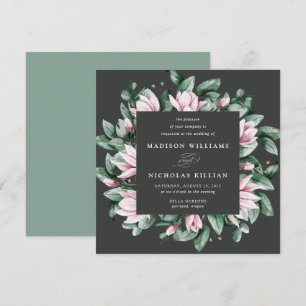 Invitación Magnolia & Eucalipto Boda Cuadrada