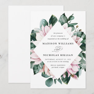 Invitación Magnolia & Eucalipto Marco Floral de Boda
