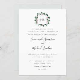 Invitación Magnolia Eucalyptus boda en monograma gris