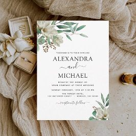 Invitación Magnolia Eucalyptus Watercolor Elegante Boda