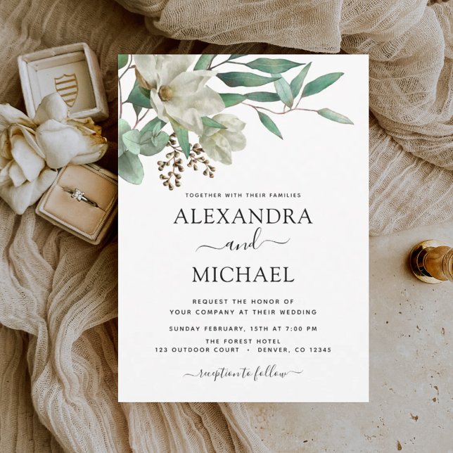 Invitación Magnolia Eucalyptus Watercolor Elegante Boda (Subido por el creador)