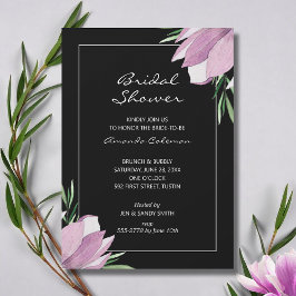 Invitación Magnolia Floral Black Bridal Shower