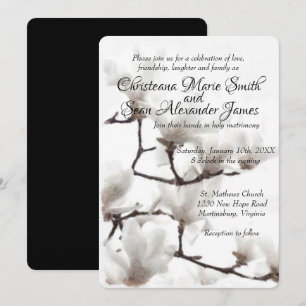 Invitación Magnolia floral elegante color negro y blanco