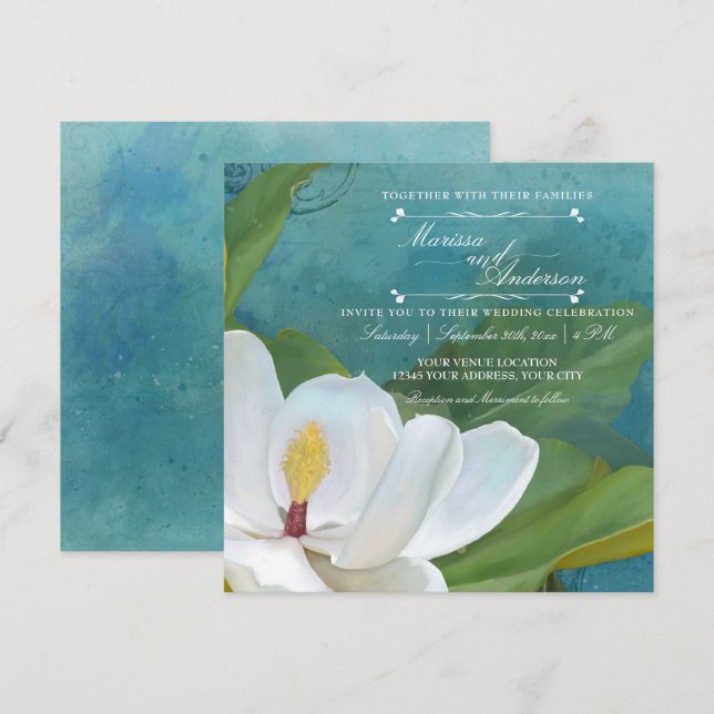 Invitación Magnolia floral elegante y moderna (Anverso / Reverso)
