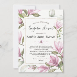 Invitación Magnolia Floral Gold Calligraphy Lingerie Shower