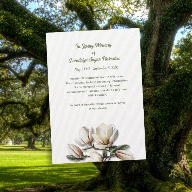 Invitación Magnolia Floral Memorial Funeral Funeral Service C (Subido por el creador)
