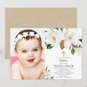 Invitación Magnolia floral rusa caída baptismo foto