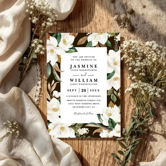 Invitación Magnolia Floral Rustic Elegant QR Code Wedding (Subido por el creador)