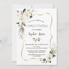 Invitación Magnolia Flowers Airy Greenery Gold Christening
