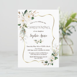Invitación Magnolia Flowers Airy Greenery Gold Christening