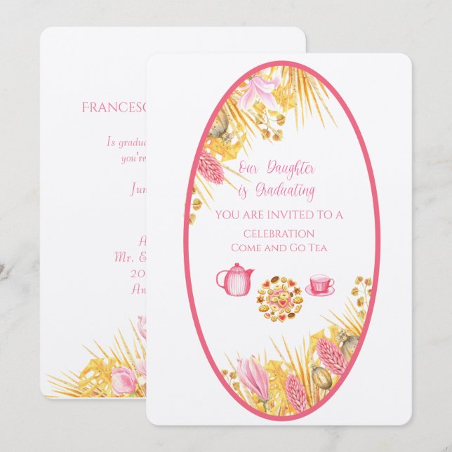 Invitación Magnolia Frame Nuestra Hija Está Graduando Linen (Anverso / Reverso)