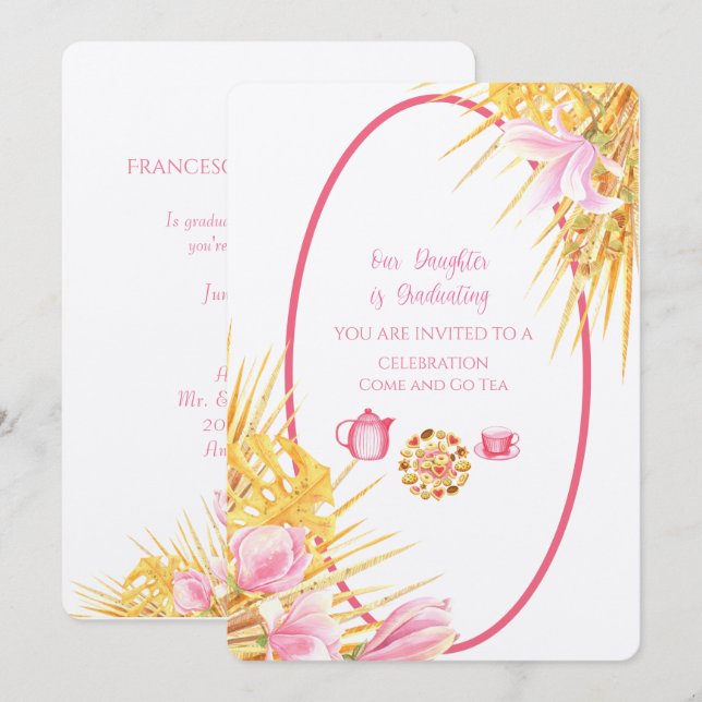 Invitación Magnolia Frame Nuestra Hija Está Graduando Linen I (Anverso / Reverso)