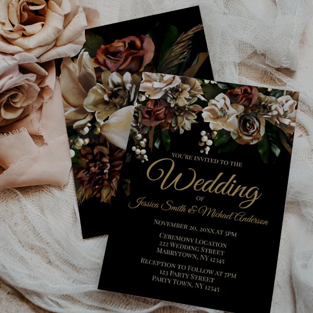 Invitación Magnolia Gold y Black Floral Boda (Subido por el creador)