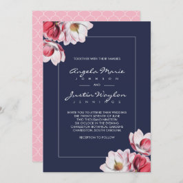 Invitación Magnolia meridional Boda rosa y azul