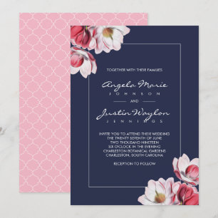 Invitación Magnolia meridional Boda rosa y azul