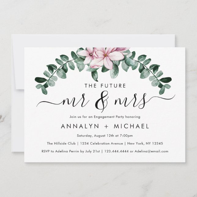 Invitación Magnolia moderna Futuro Sr. y la Sra. Partido de c (Anverso)