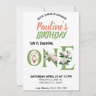 Invitación magnolia ONE bebé cumpleaños