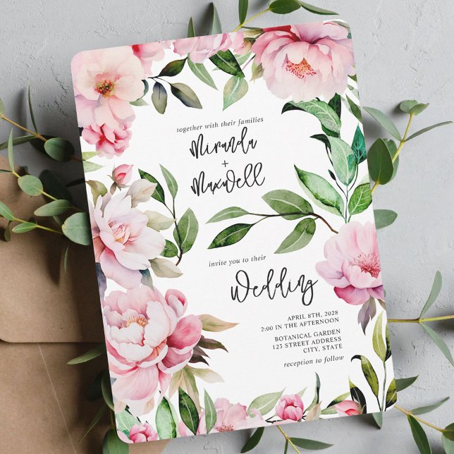 Invitación Magnolia Peony Pink Watercolor Floral Boda (Subido por el creador)