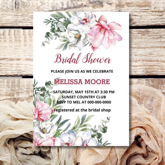Invitación Magnolia Pink White Flower Briower (Subido por el creador)