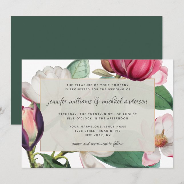 Invitación Magnolia romántica floral elegante (Anverso / Reverso)