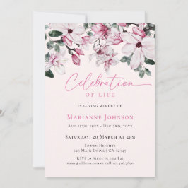 Invitación Magnolia rosa celebración del funeral de la floral