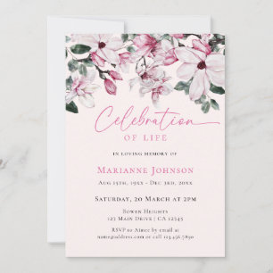 Invitación Magnolia rosa celebración del funeral de la floral