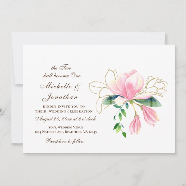 Invitación Magnolia Rosa de Oro simple Boda cristiana (Anverso)