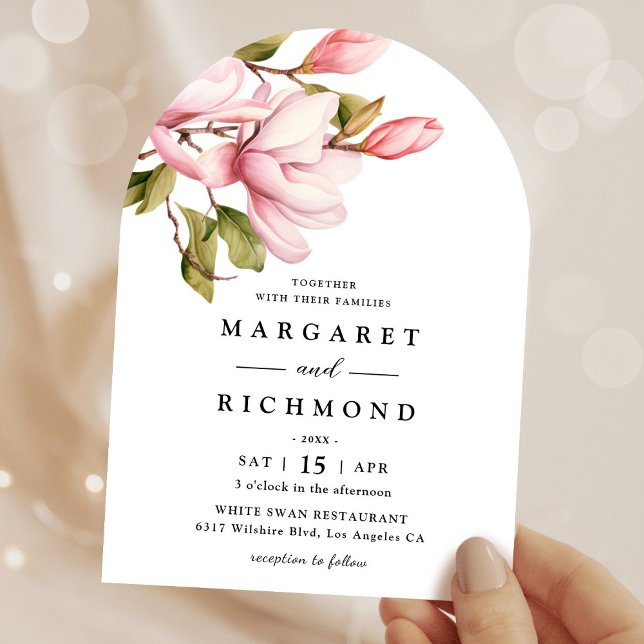 Invitación Magnolia Rosa Elegante Boda de Arco Floral (Subido por el creador)